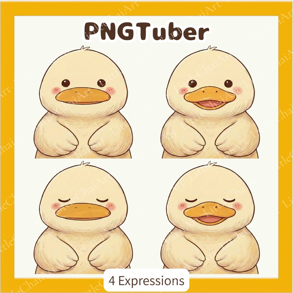 ゆるかわ アヒル PNGtuber素材 - 4表情セット / Retro Cat PNGTuber