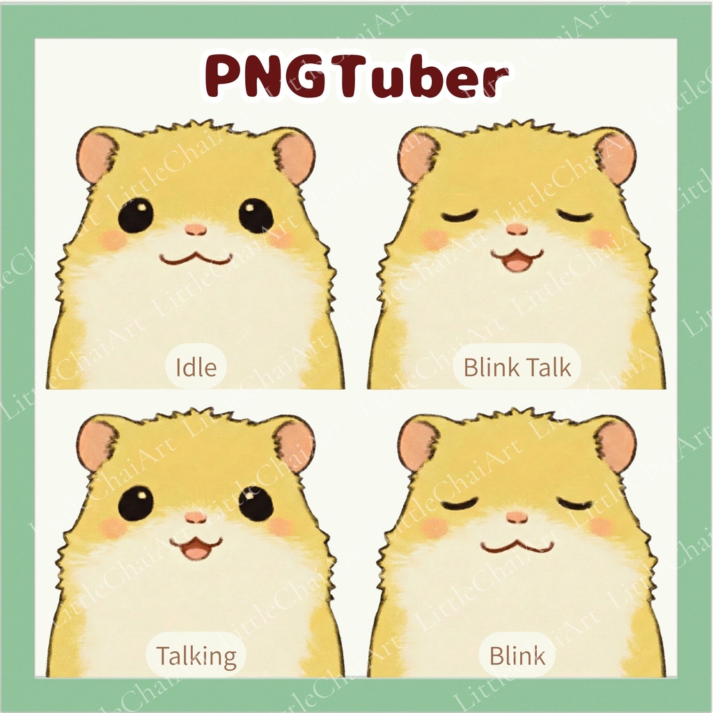 Veadotube対応 ゆるかわハムスター PNGTuber素材 - 4表情セット / Hamster PNGTuber
