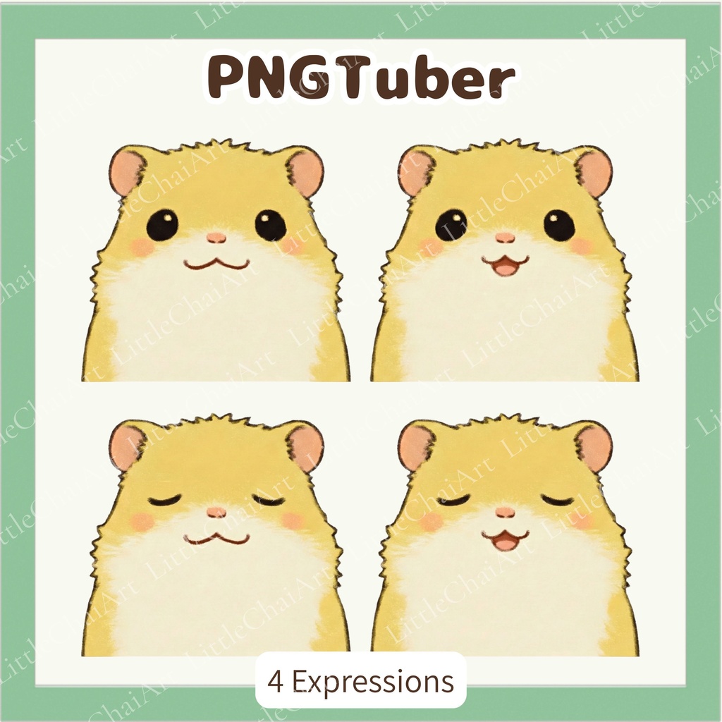 Veadotube対応 ゆるかわハムスター PNGTuber素材 - 4表情セット / Hamster PNGTuber