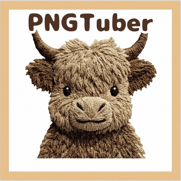 Veadotube対応 刺繍風 ハイランドカウ PNGTuber素材 - 4表情セット / Embroidery Highland Cow PNGTuber