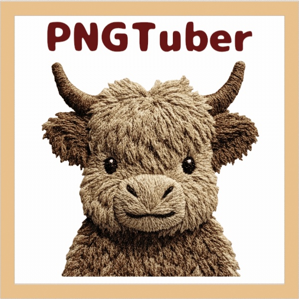 Veadotube対応 刺繍風 ハイランドカウ PNGTuber素材 - 4表情セット / Embroidery Highland Cow PNGTuber