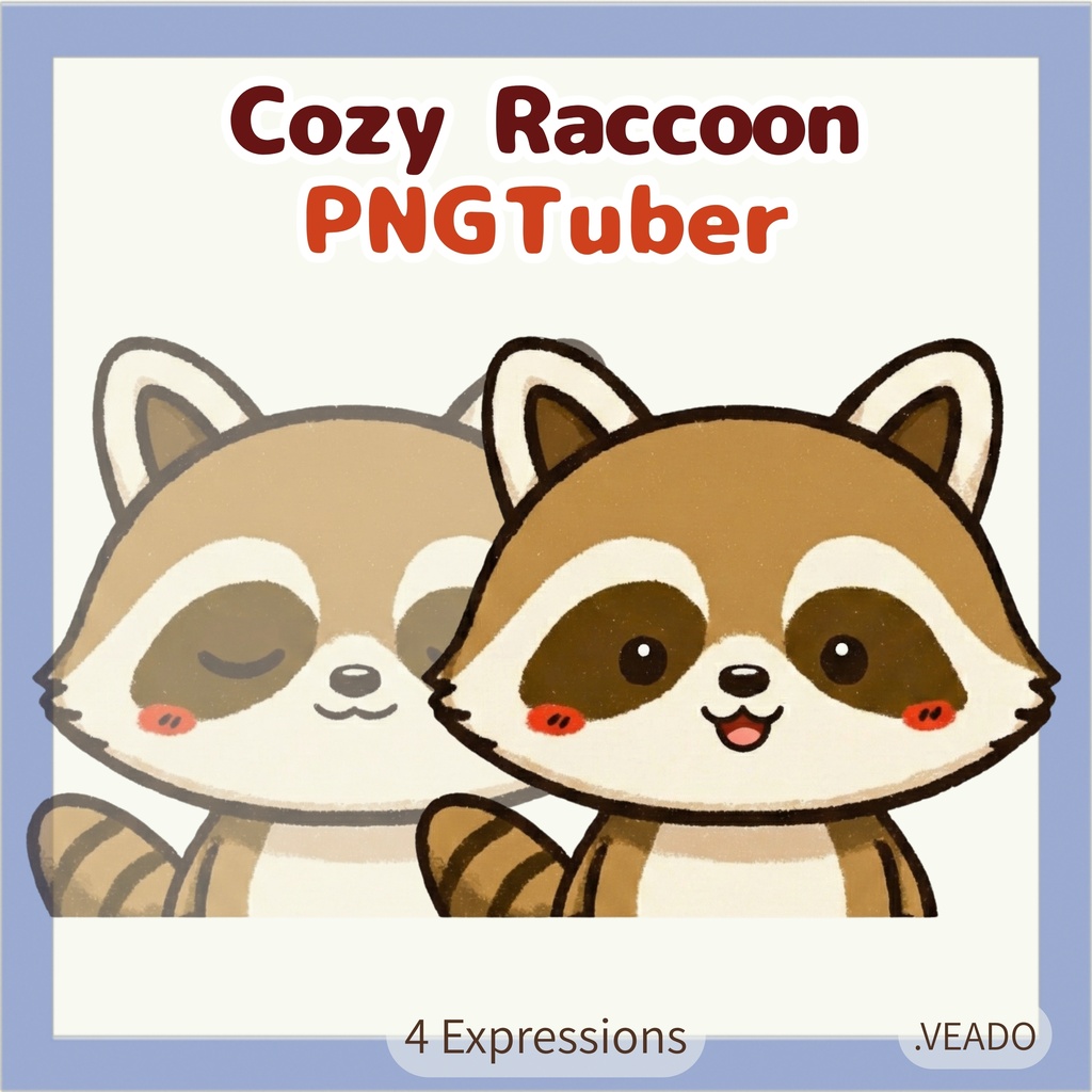 Veadotube対応 ゆるかわアライグマ PNGTuber素材 - 4表情セット /  Raccoon PNGTuber