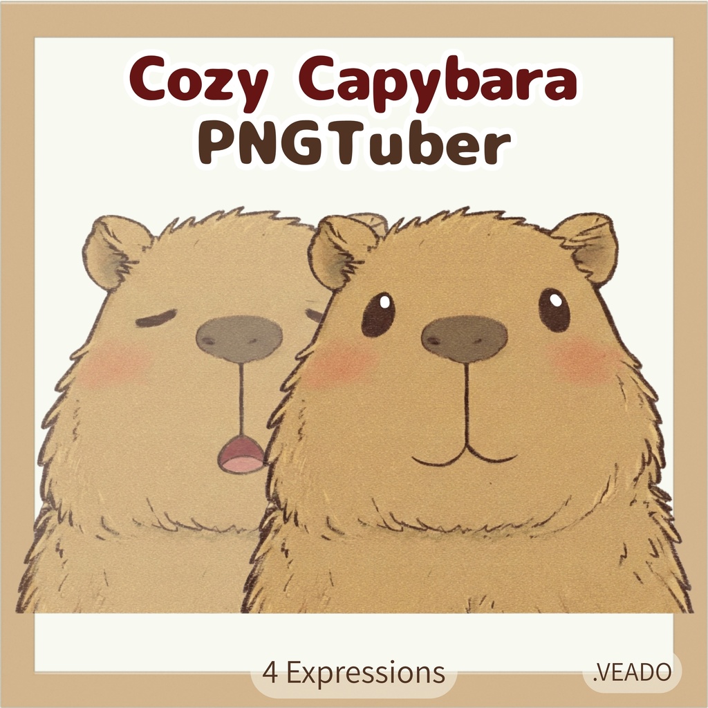 Veadotube対応 ゆるかわカピバラ PNGTuber素材 - 4表情セット / Capybara PNGTuber