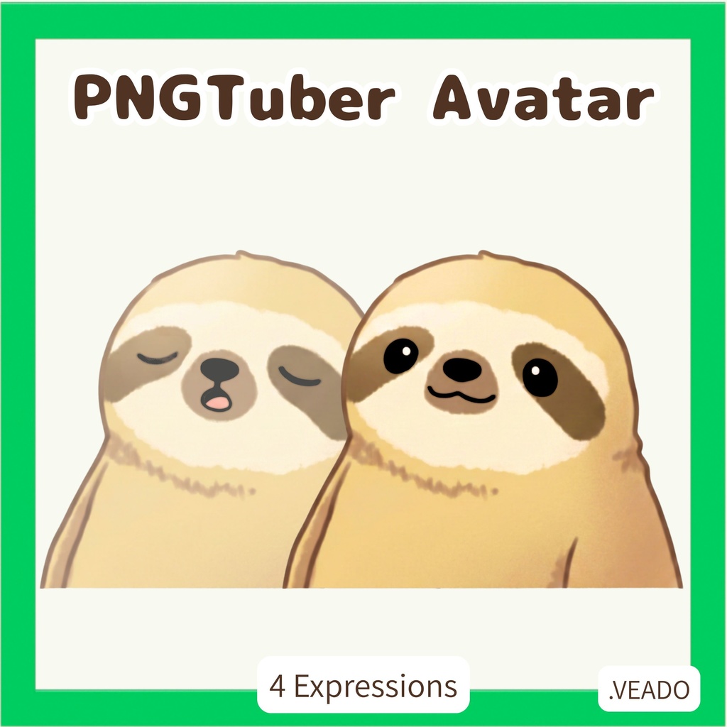 Veadotube対応 ゆるかわナマケモノ PNGTuber素材 - 4表情セット / Sloth PNGTuber