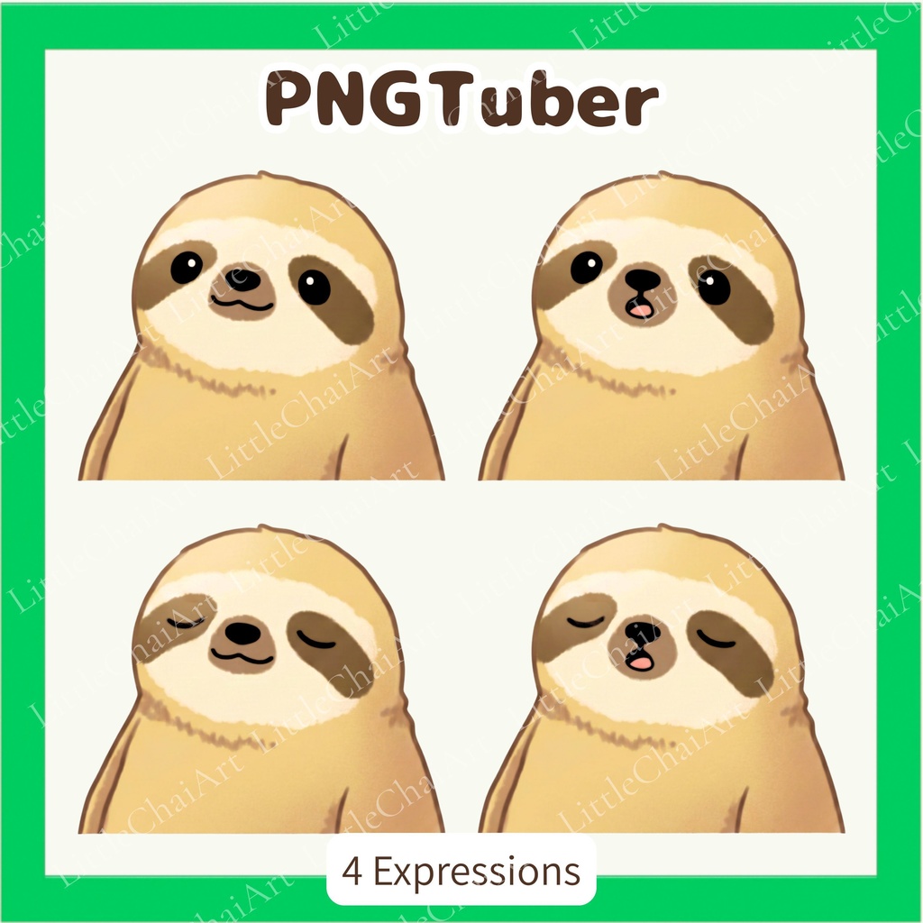 Veadotube対応 ゆるかわナマケモノ PNGTuber素材 - 4表情セット / Sloth PNGTuber