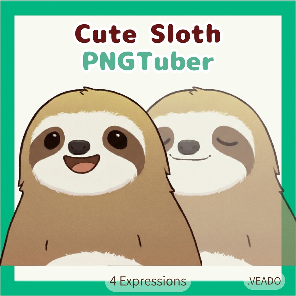Veadotube対応 ゆるかわナマケモノ PNGTuber素材 - 4表情セット / Sloth PNGTuber