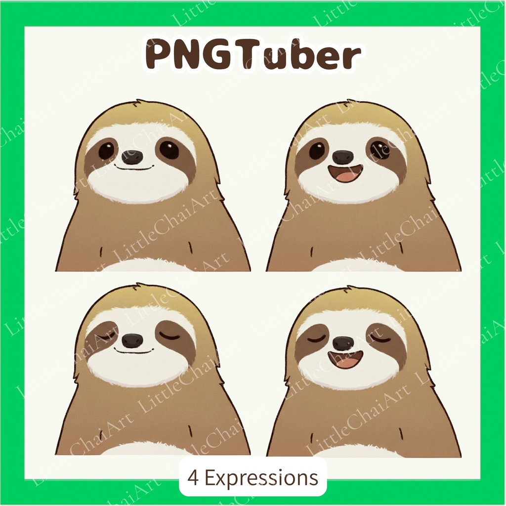Veadotube対応 ゆるかわナマケモノ PNGTuber素材 - 4表情セット / Sloth PNGTuber