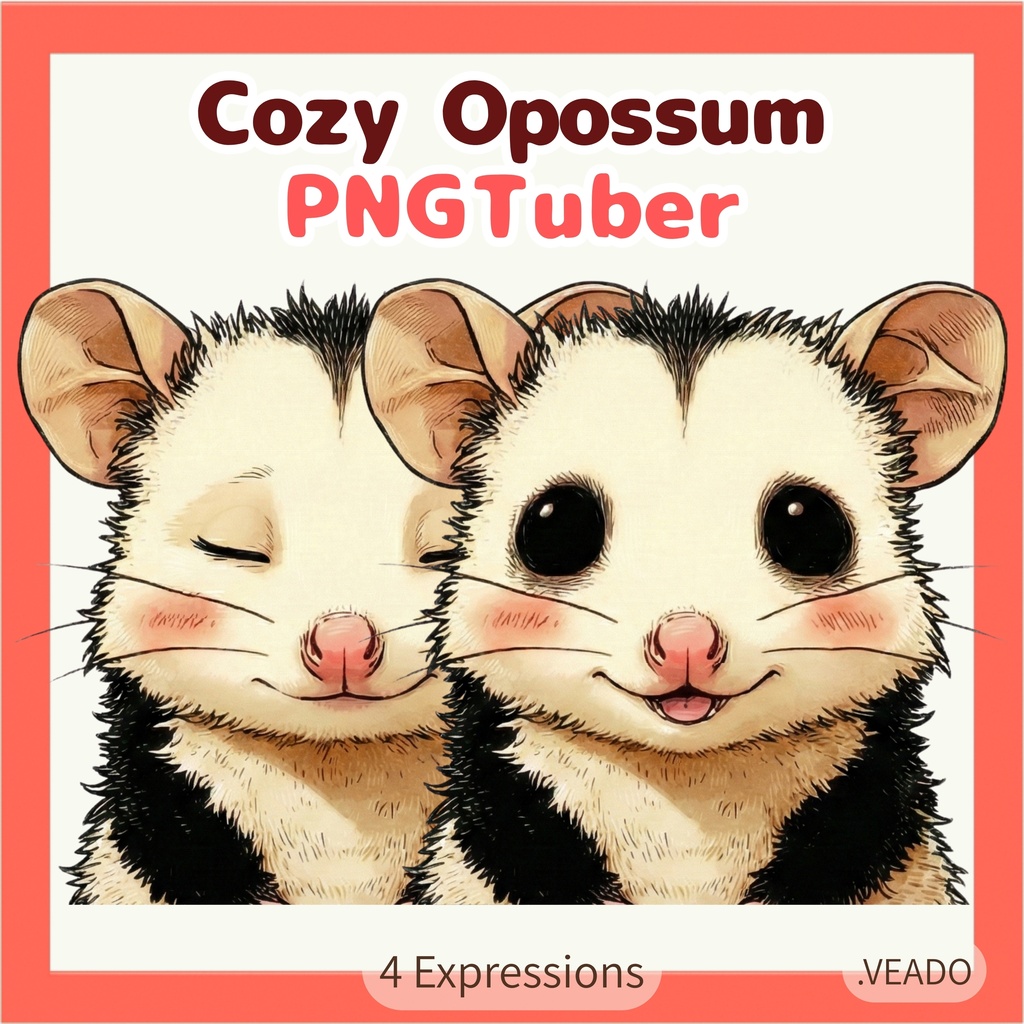 Veadotube対応 ゆるかわオポッサム PNGTuber素材 - 4表情セット /  Opossum PNGTuber