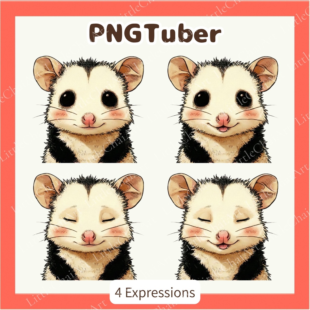 Veadotube対応 ゆるかわオポッサム PNGTuber素材 - 4表情セット / Opossum PNGTuber