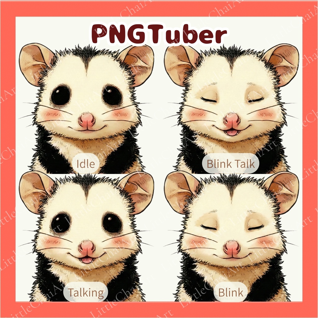 Veadotube対応 ゆるかわオポッサム PNGTuber素材 - 4表情セット / Opossum PNGTuber