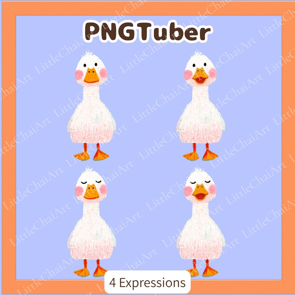 Veadotube対応 絵本風アヒル PNGTuber素材 - 4表情セット / Watercolor Duck PNGTuber
