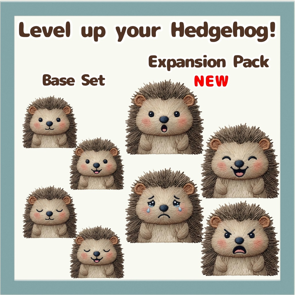 Veadotube対応 刺繍風 ハリネズミ PNGTuber追加パック - 4表情セット / Embroidery Hedgehog PNGTuber Expansion Pack