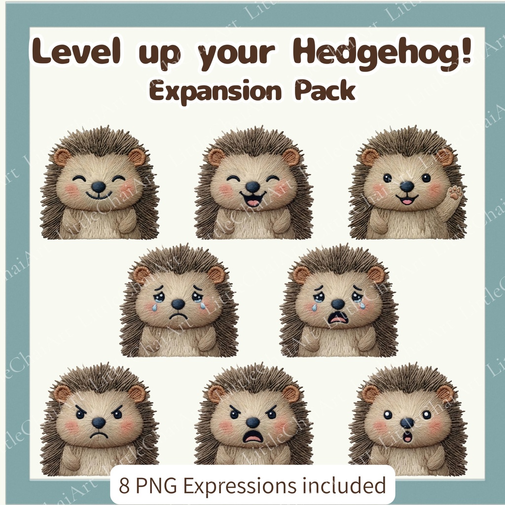 Veadotube対応 刺繍風 ハリネズミ PNGTuber追加パック - 5表情セット / Embroidery Hedgehog PNGTuber Expansion Pack