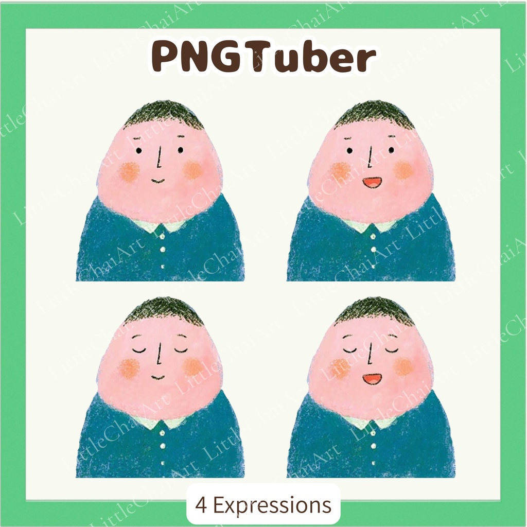 Veadotube対応 絵本風 男の子 PNGTuber素材 - 4表情セット / Boy PNG Tuber - Cute Kawaii Illustrated Avatar