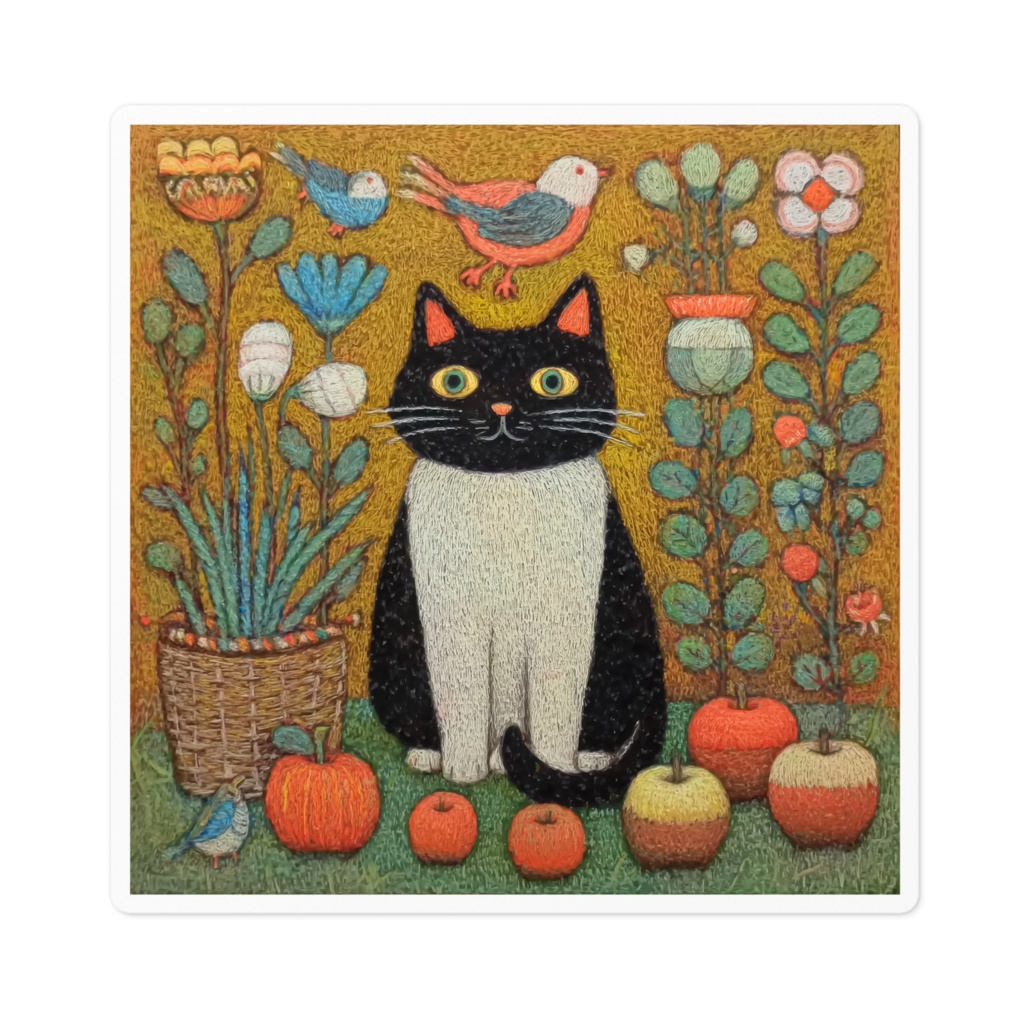 【ノスタルジック】猫とりんご - 10cmアートステッカー