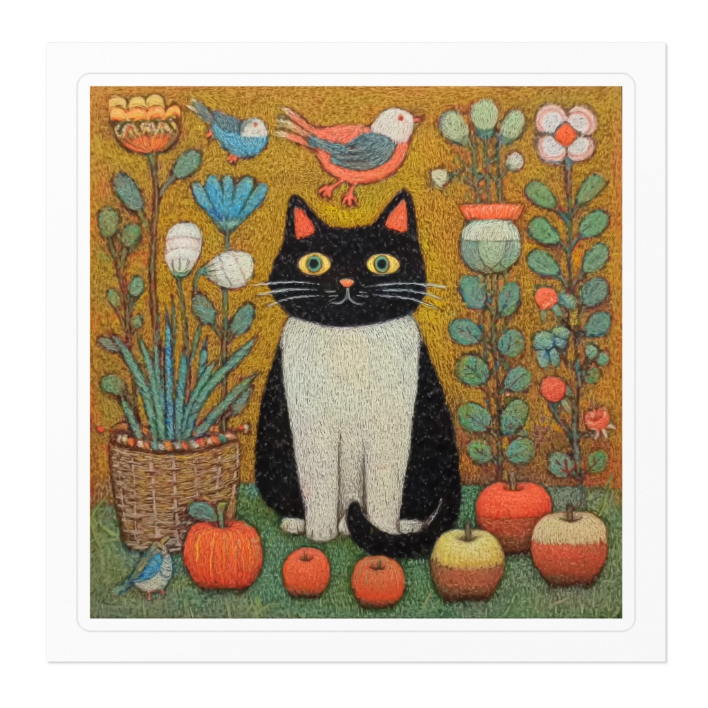 【ノスタルジック】猫とりんご - 10cmアートステッカー