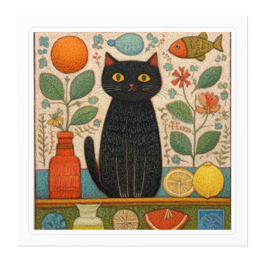 【ノスタルジック】黒猫とレモン - 10cmアートステッカー