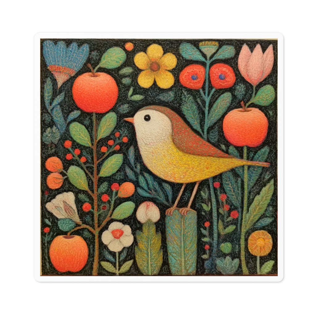 【ノスタルジック】小鳥とりんご - 10cmアートステッカー