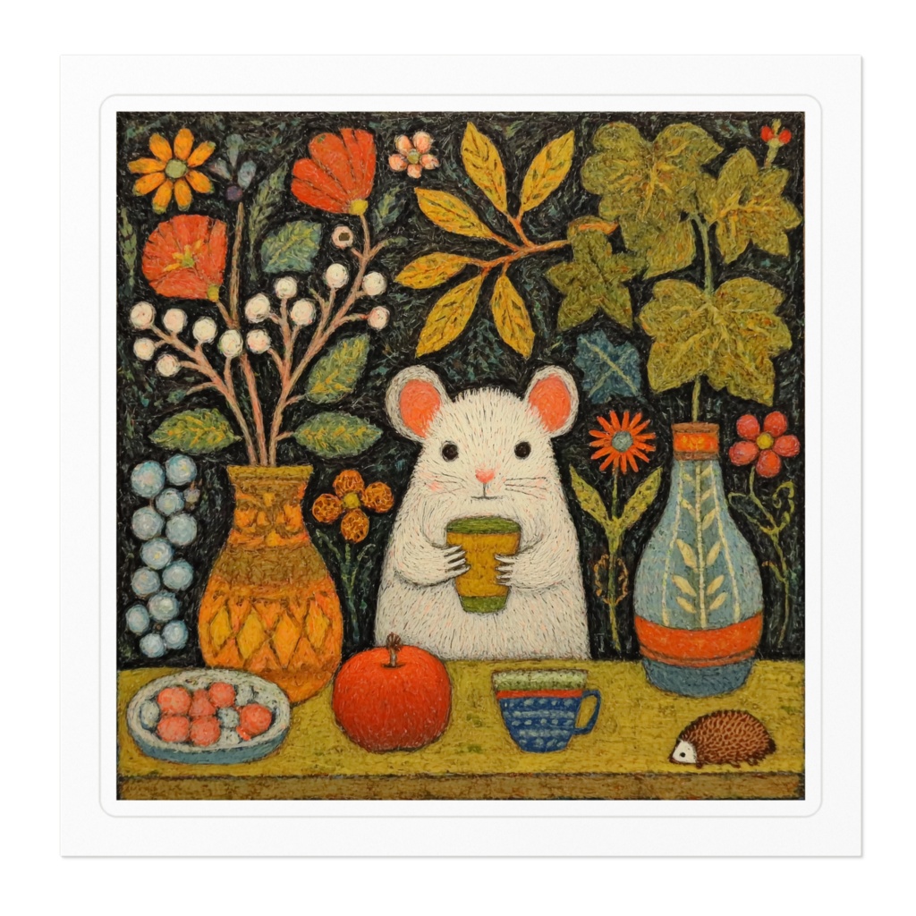 【ノスタルジック】ネズミの食卓 - 10cmアートステッカー