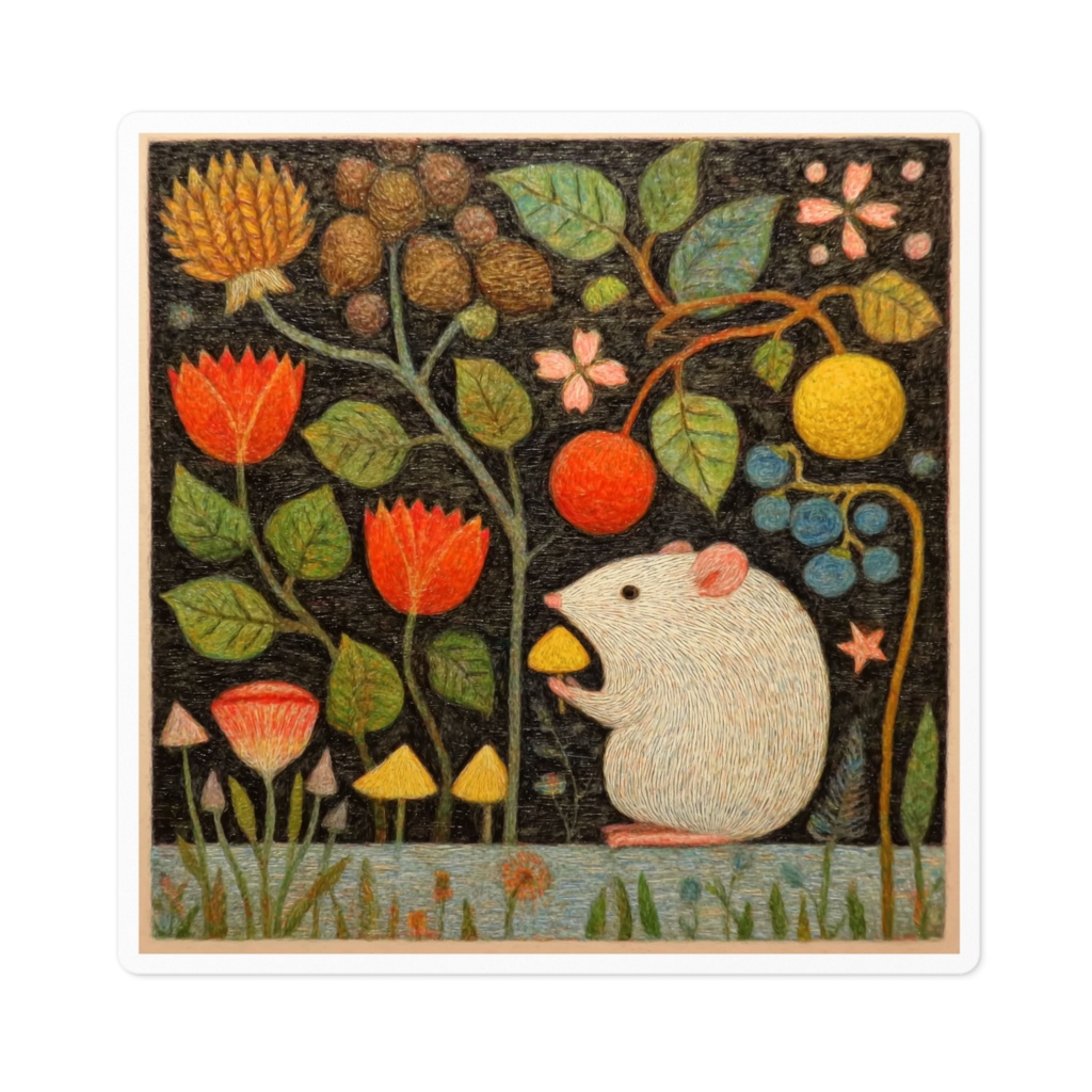 【ノスタルジック】ネズミと収穫の森 - 10cmアートステッカー