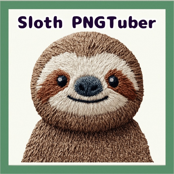 Veadotube対応 刺繍風 ナマケモノ PNGTuber素材 - 4表情セット / Sloth PNGTuber - Cute Kawaii Avatar