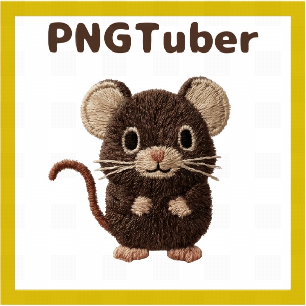 Veadotube対応 刺繍風 ネズミ PNGTuber素材 - 4表情セット / Mouse PNGTuber - Cute Kawaii Avatar