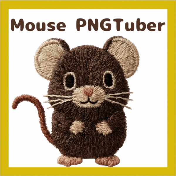 Veadotube対応 刺繍風 ネズミ PNGTuber素材 - 4表情セット / Mouse PNGTuber - Cute Kawaii Avatar