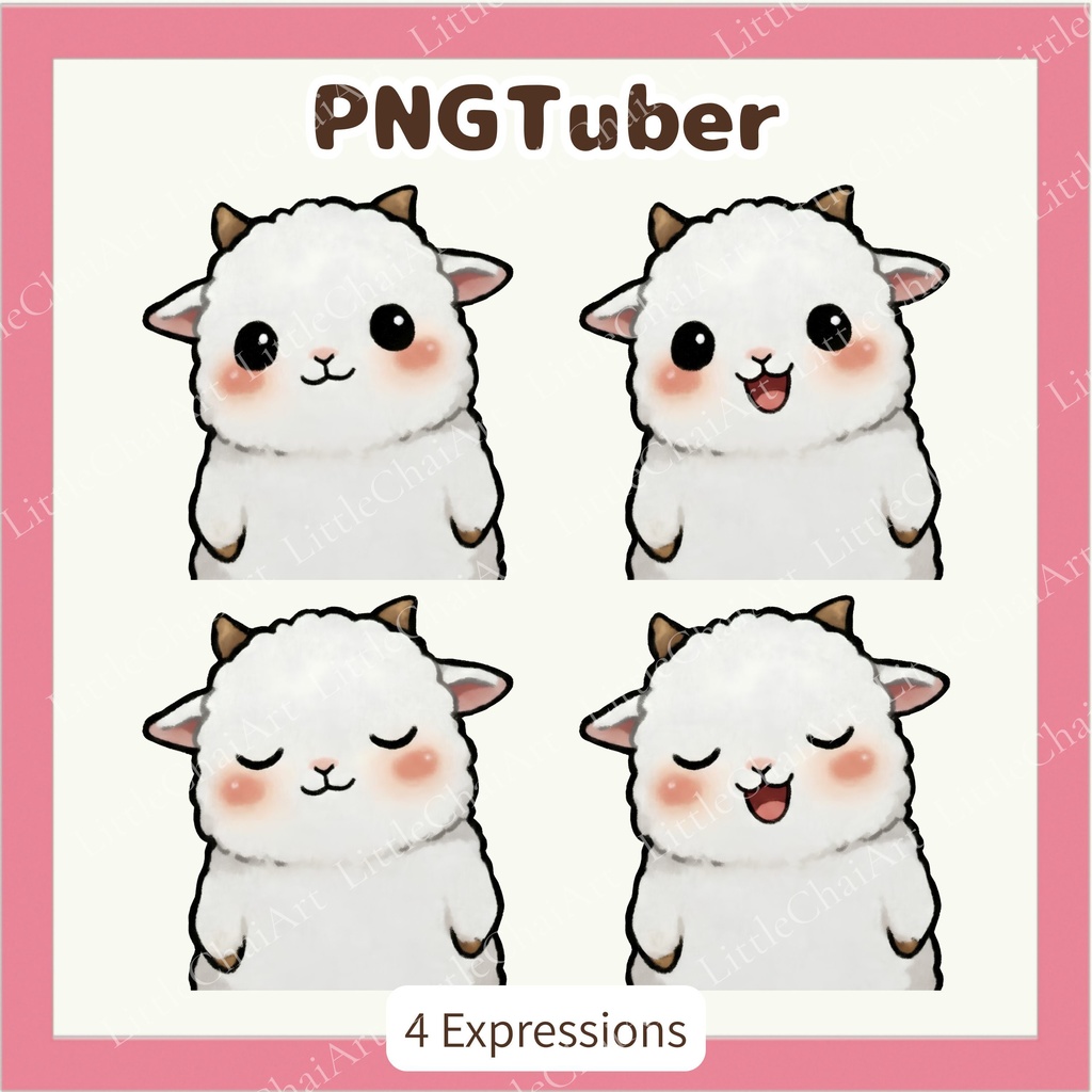 Veadotube対応 ゆるかわ ヤギ PNGTuber素材 - 4表情セット / Goat PNGTuber - Cute Kawaii Avatar