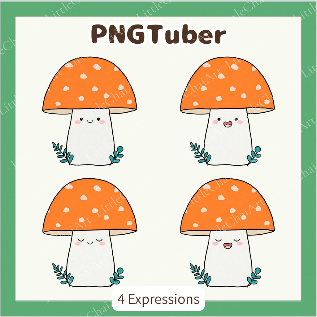 Veadotube対応 ゆるかわ キノコ PNGTuber素材 - 4表情セット / Mushroom PNGTuber - Cute Kawaii Avatar