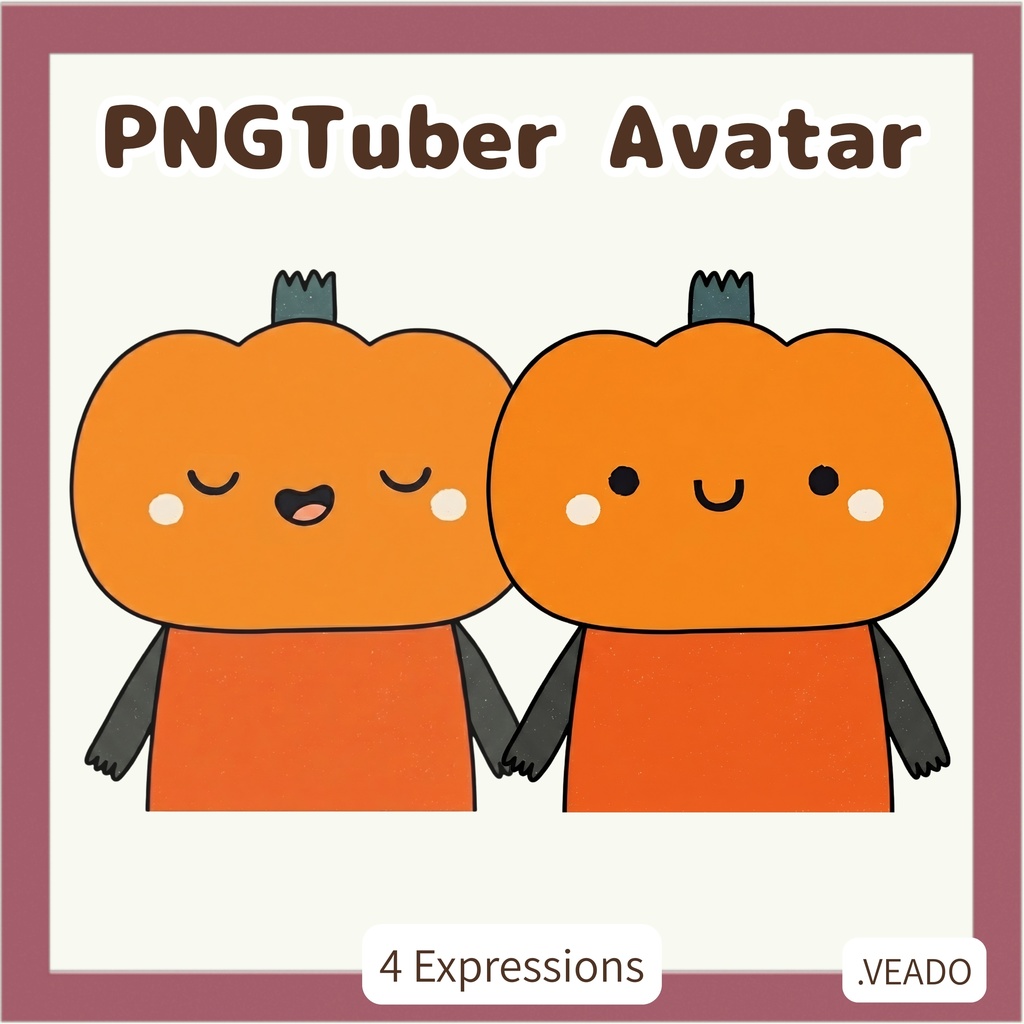 Veadotube対応 ゆるかわ カボチャ PNGTuber素材 - 4表情セット / Pumpkin PNGTuber - Cute Kawaii Avatar