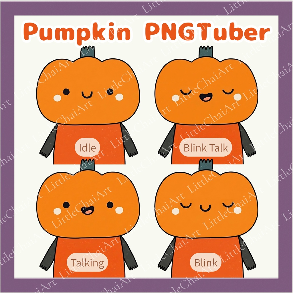 Veadotube対応 ゆるかわ カボチャ PNGTuber素材 - 4表情セット / Pumpkin PNGTuber - Cute Kawaii Avatar