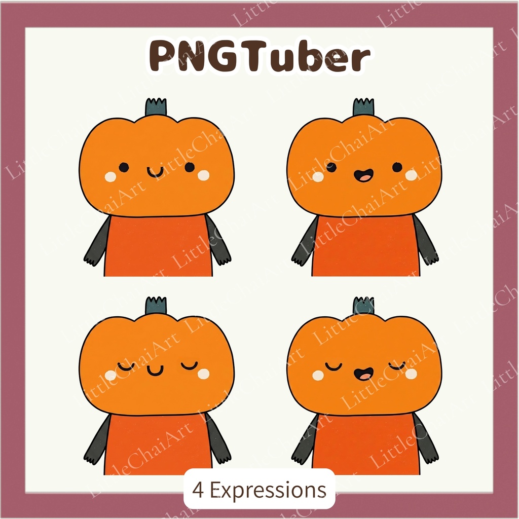 Veadotube対応 ゆるかわ カボチャ PNGTuber素材 - 4表情セット / Pumpkin PNGTuber - Cute Kawaii Avatar