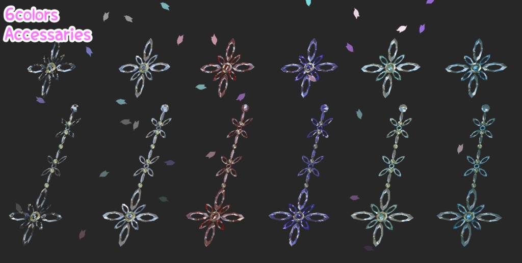 6Colors SakuraAccessories:6色のキラキラする桜の花のアクセサリーセット【VRC想定】