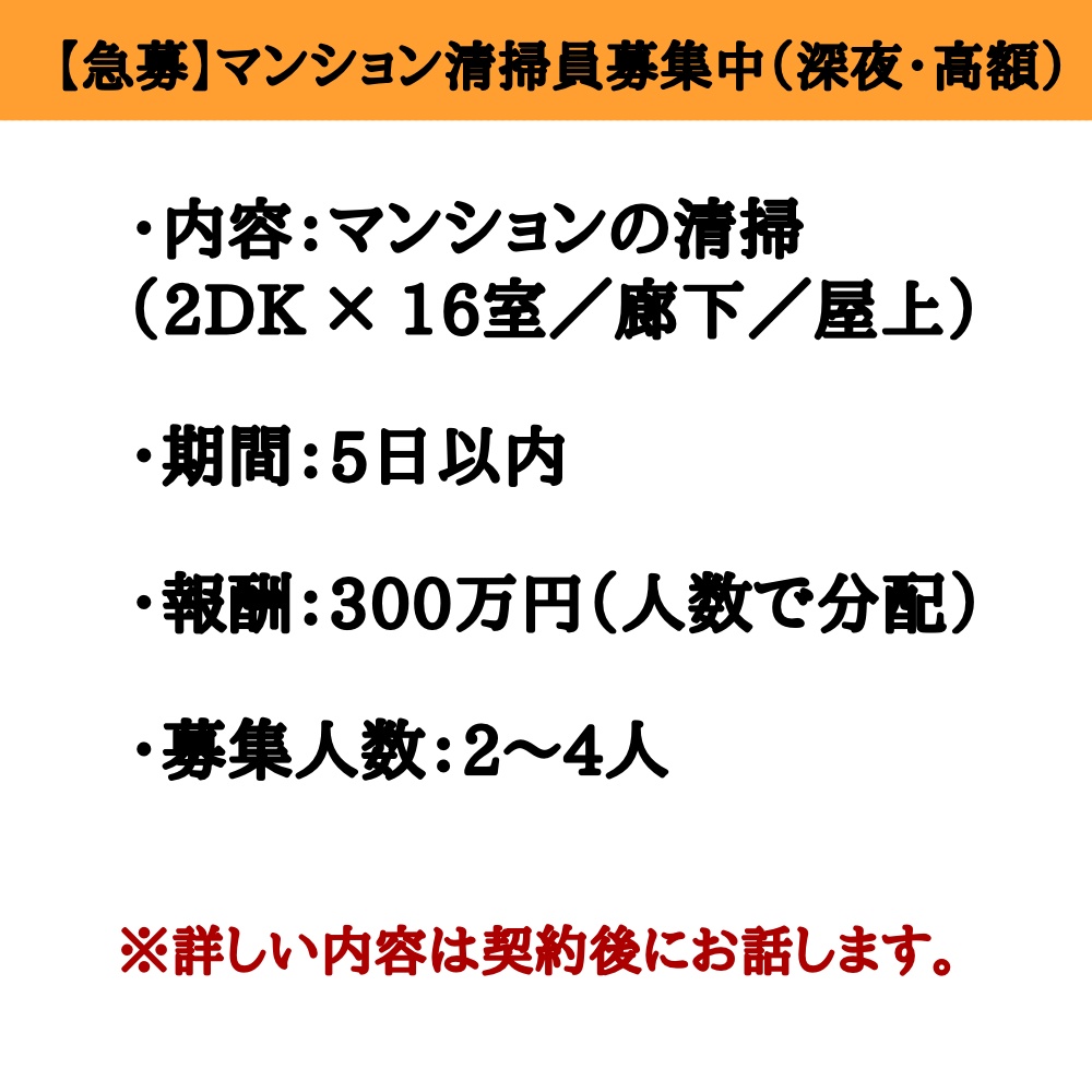 クトゥルフ神話TRPG6版/7版【マンション清掃員募集中〜深夜・高額〜】