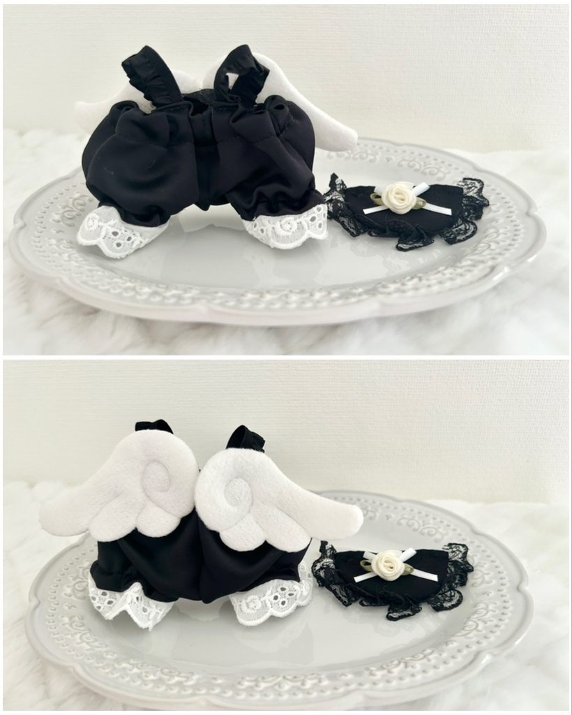 【15〜16cmぬい服】天使ねこサロペットセット4点セット