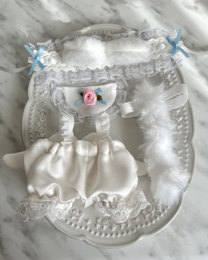 【15〜16cmぬい服】天使ねこサロペットセット4点セット