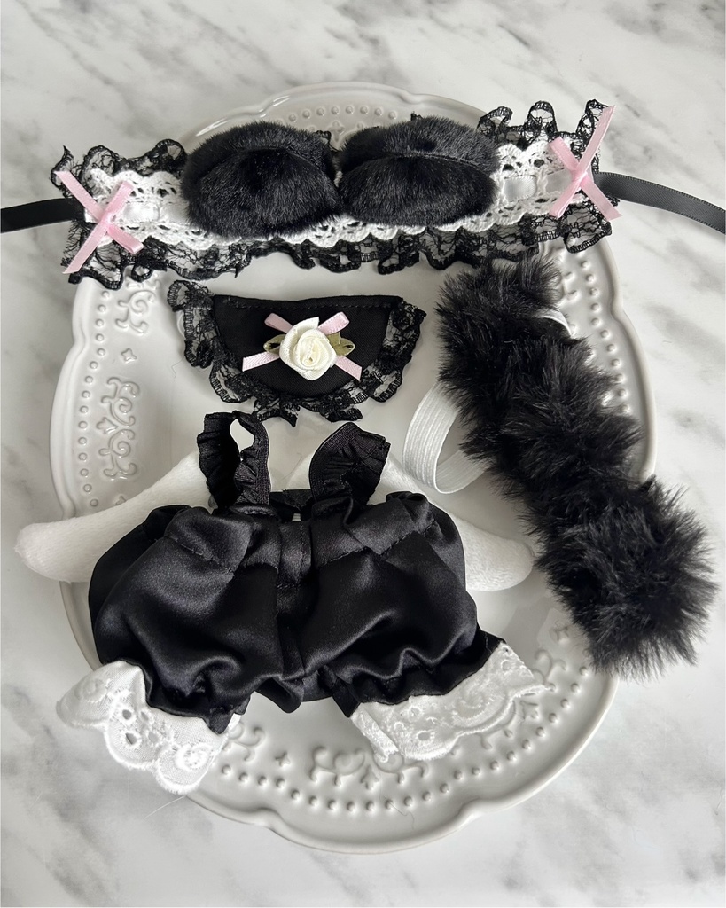 【15〜16cmぬい服】天使ねこサロペットセット4点セット