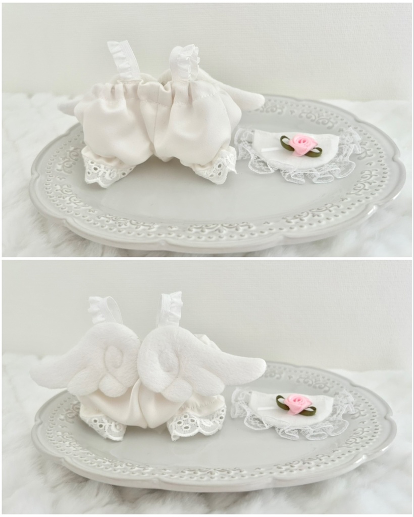 【15〜16cmぬい服】天使ねこサロペットセット4点セット