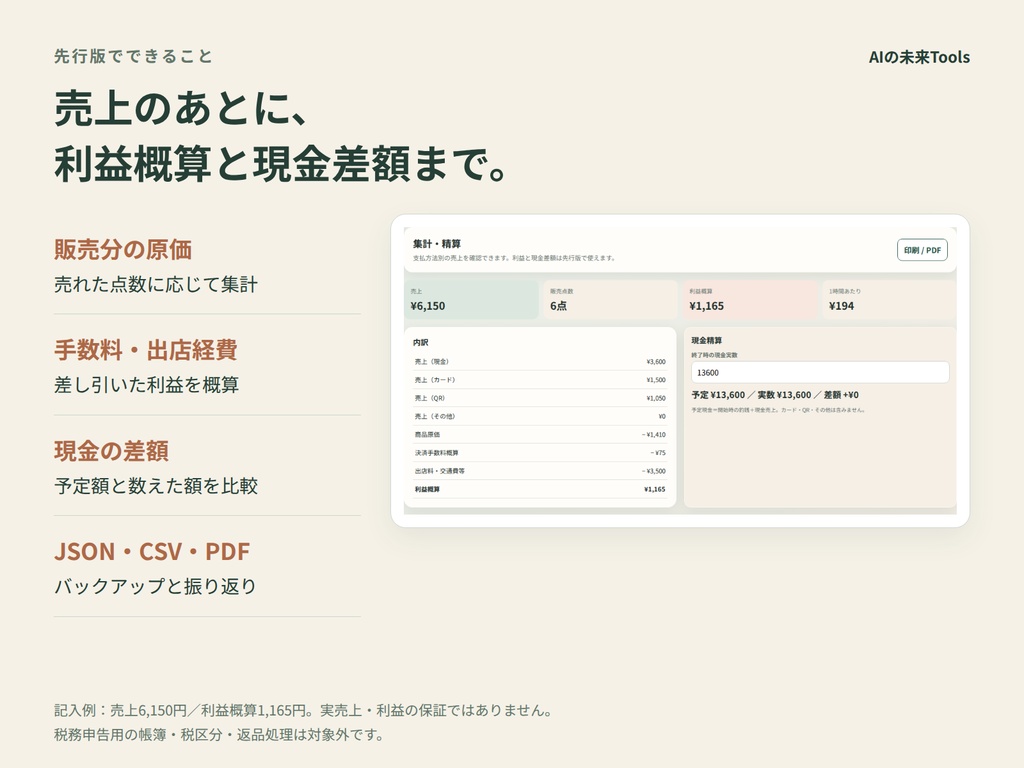 マルシェ売上カウンター|会計・在庫・終了時の精算をまとめるPC用ツール