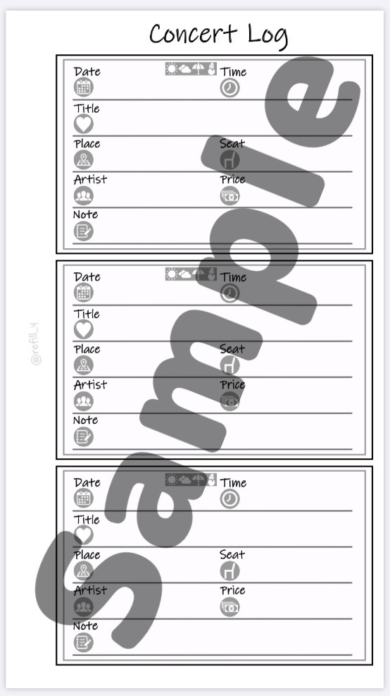 《無料》コンサート・ライブ記録用リフィル