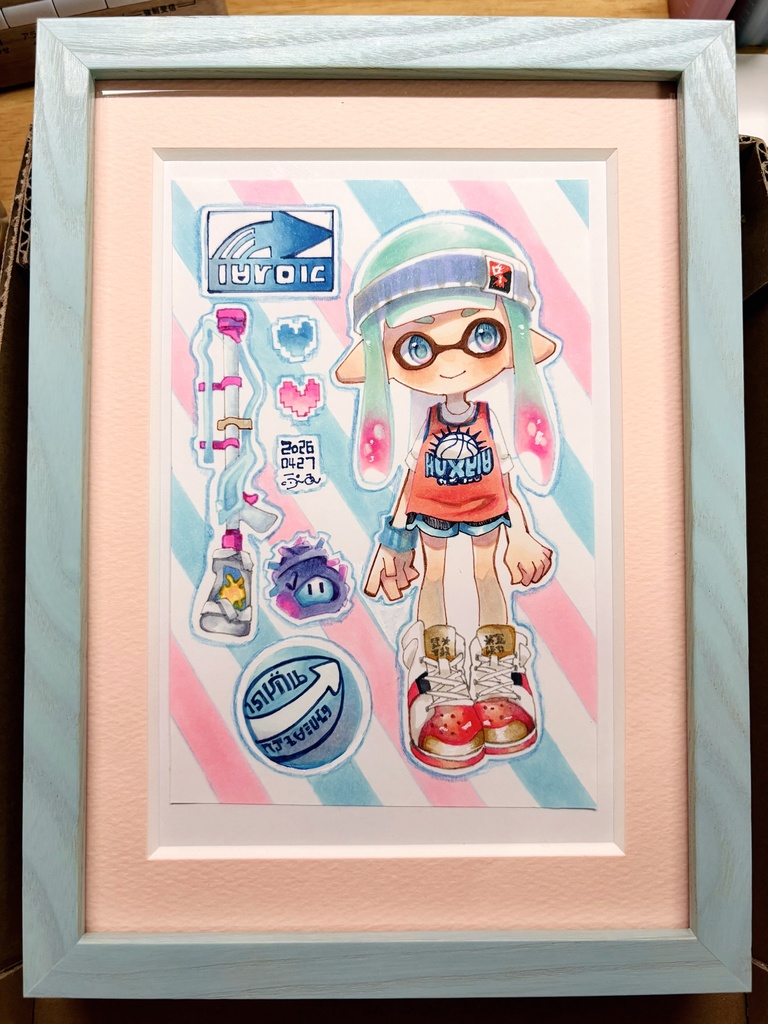 額付き原画「水色ステッカー」