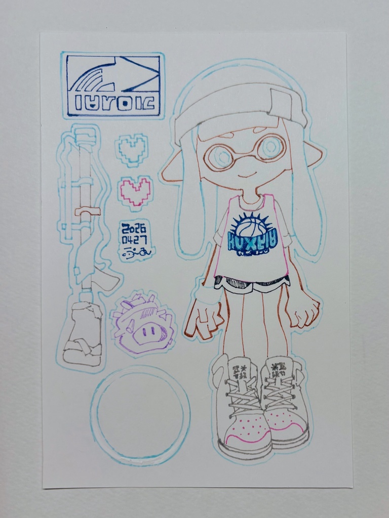 額付き原画「水色ステッカー」