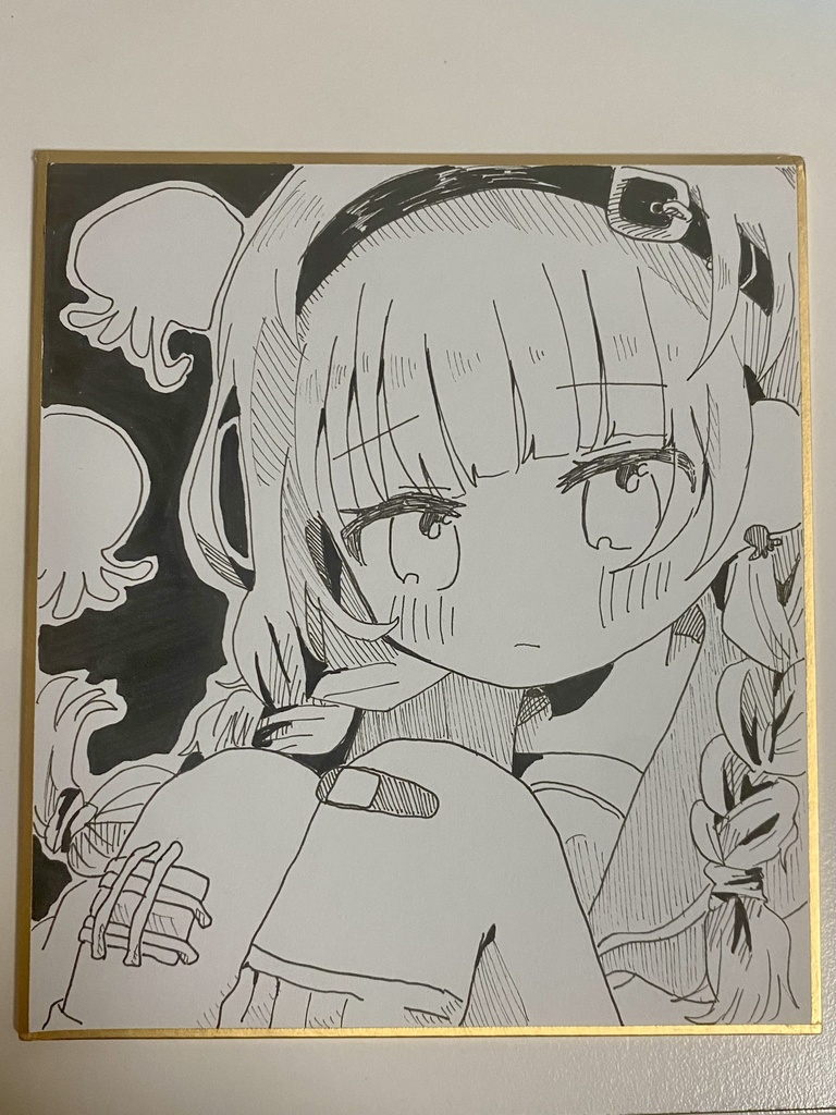 アナログイラスト　色紙　原画　女の子