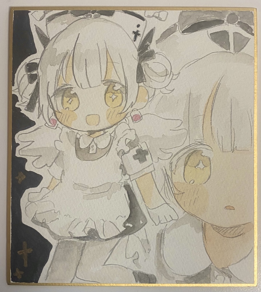 アナログイラスト 色紙 原画 女の子