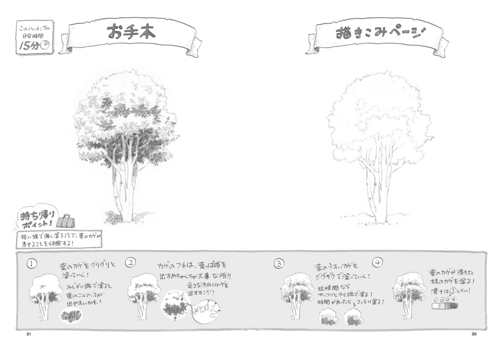 下田スケッチ ハッチング・ノート樹木編 - アソビヅクリ