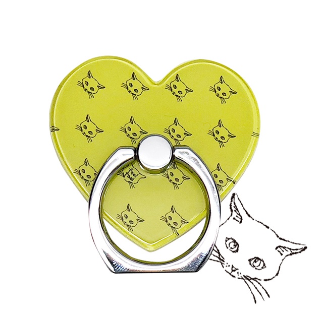 “ナナメCAT” ハート型スマホリング イエロー