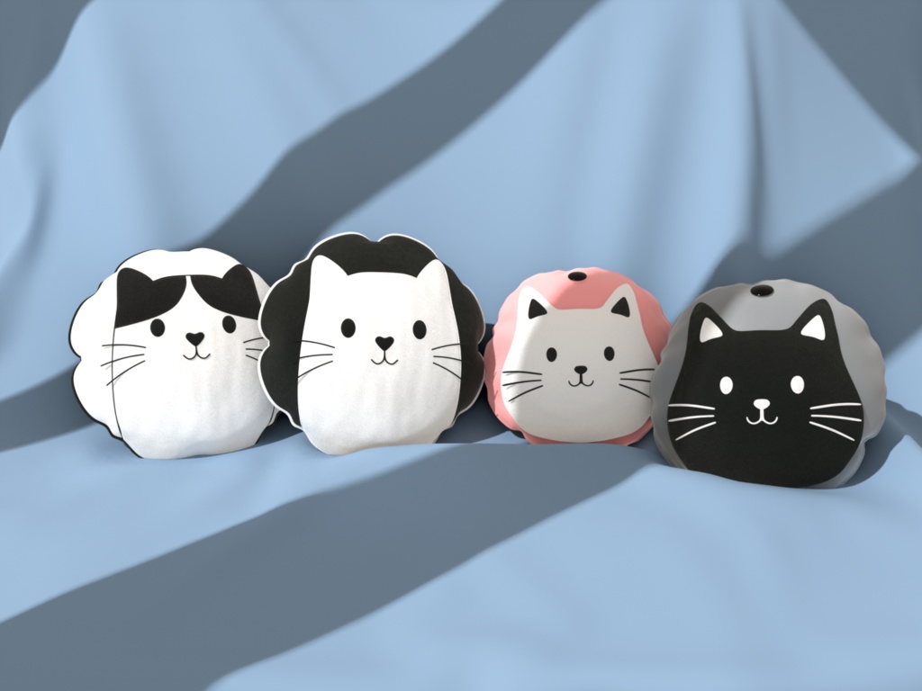 【みみもふ】猫顔まるまるクッションセット Blender原檔 Cat_Pillow_Set