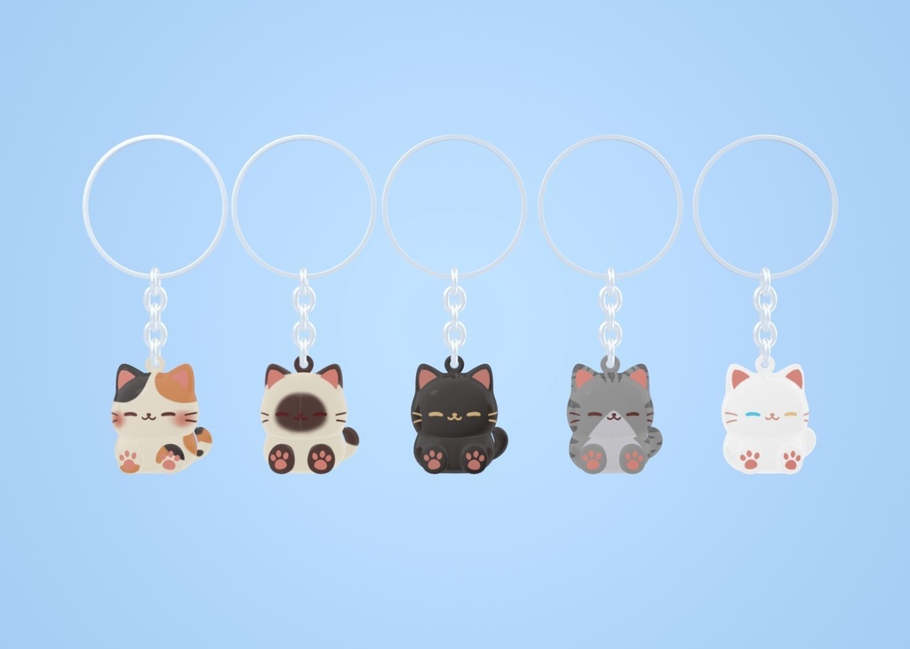 【みみもふ】ねこキーホルダー5色セット VRM+Blender ファイル