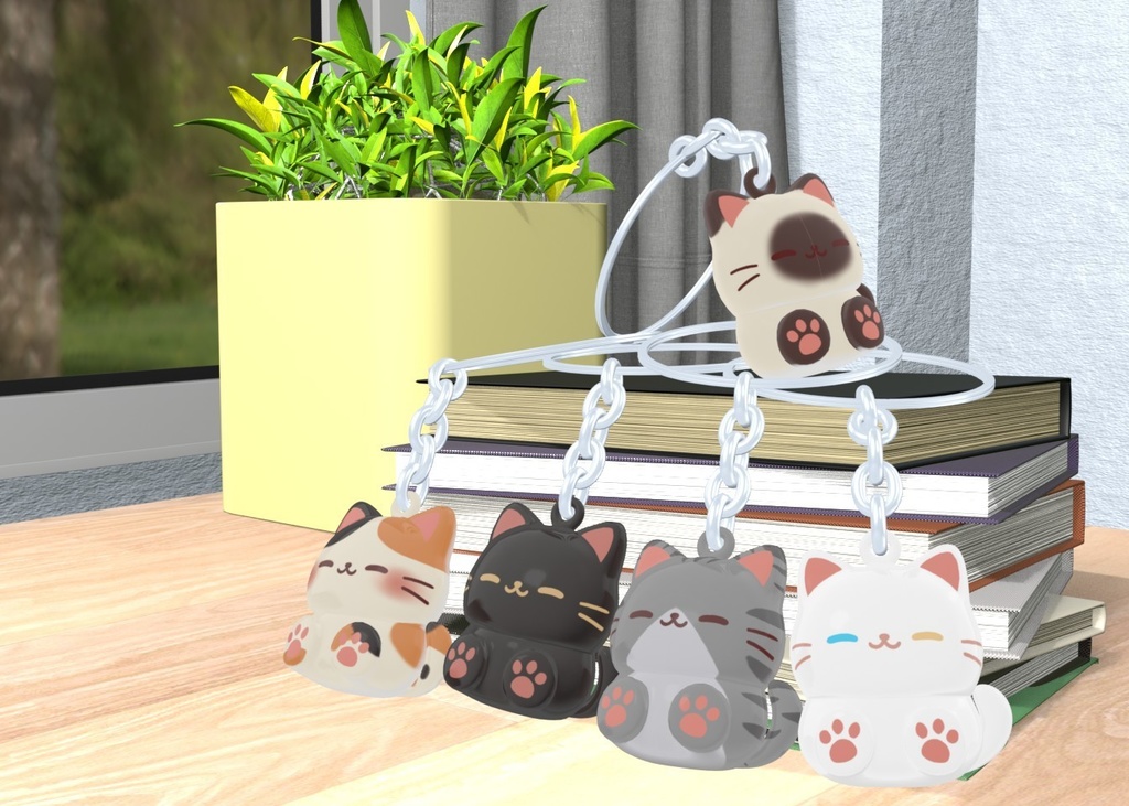 【みみもふ】ねこキーホルダー5色セット VRM+Blender ファイル