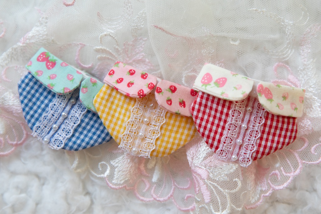 ぬいぐるみ用(ちみけもサイズ)いちご柄つけ襟